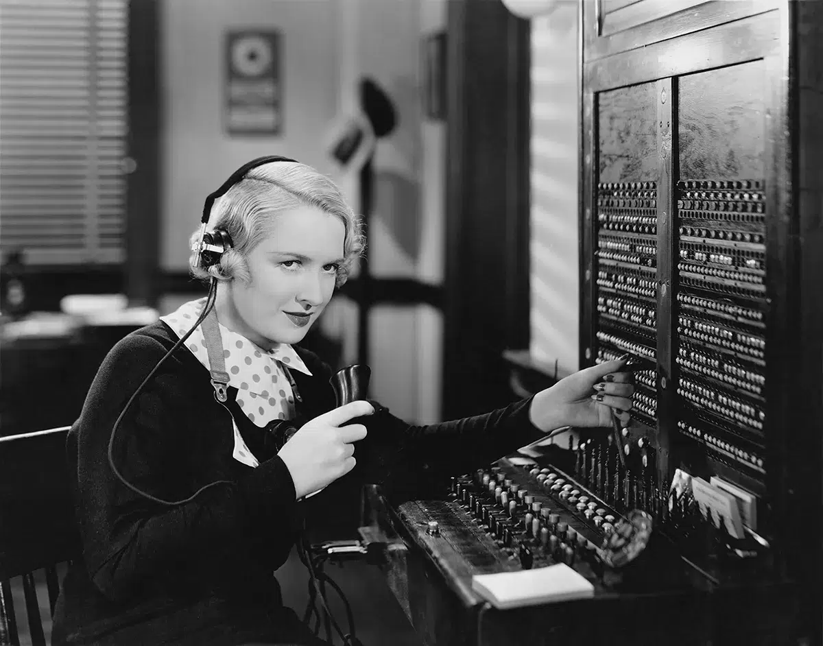 Old black and white photo with BW telco operator