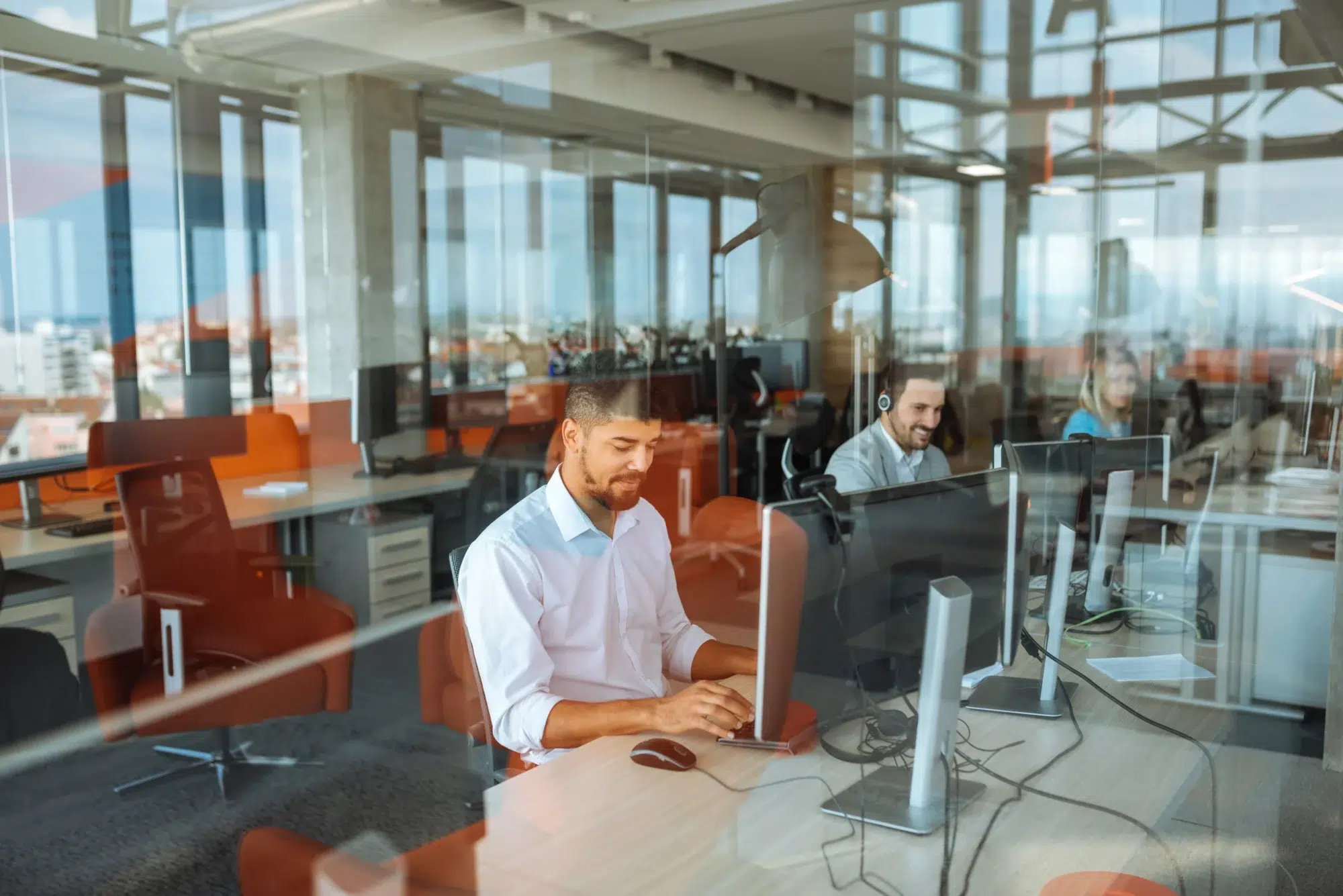 Telecom office - people working inside